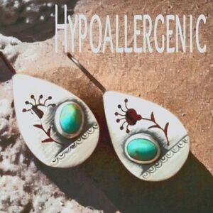 Silver plated  Kokopelli Boho earrings with Turquiose stone NWT